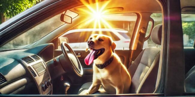 cane chiuso in auto sotto il sole