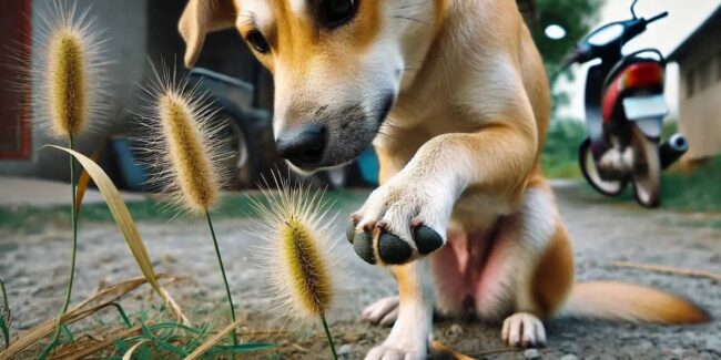 cane che gioca con spighe