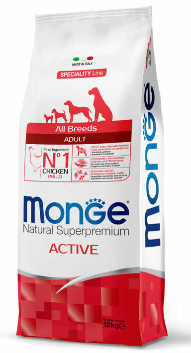 Monge Natural Superpremium All Breeds Adult Active con Pollo Recensione della confezione di crocchette Superpremium all breeds adult active con pollo - Monge