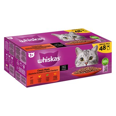 Whiskas buste in salsa Whiskas buste selezione classica in salsa con pollo, anatra, pollame e tacchino.