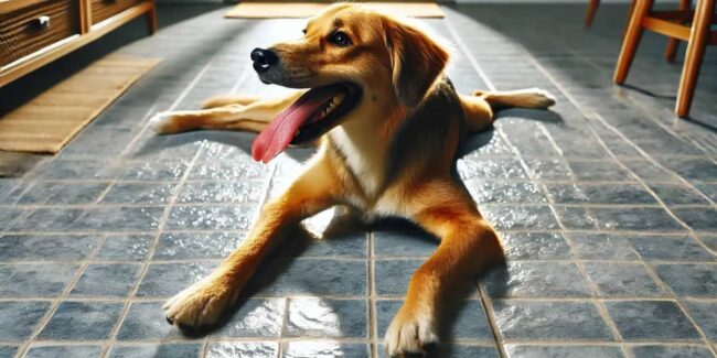 cane disteso sul pavimento perché ha caldo