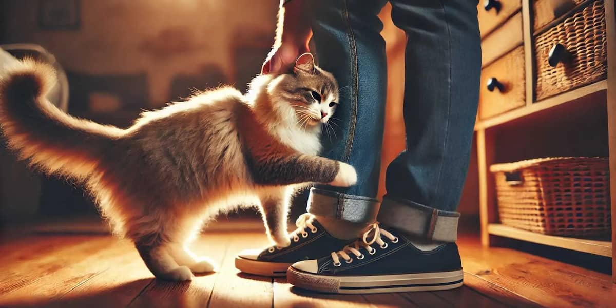 gatto si strofina gambe proprietario