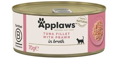 Applaws filetto di tonno e gamberetti in brodo – gatti Applaws filetto di tonno e gamberetti in brodo. Lattina di cibo per gatto