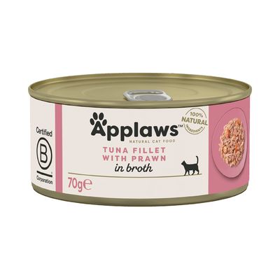 Applaws filetto di tonno e gamberetti in brodo – gatti Applaws filetto di tonno e gamberetti in brodo. Lattina di cibo per gatto