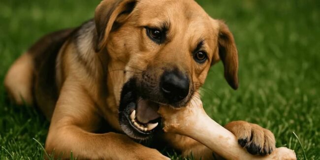 cane che rosicchia un osso