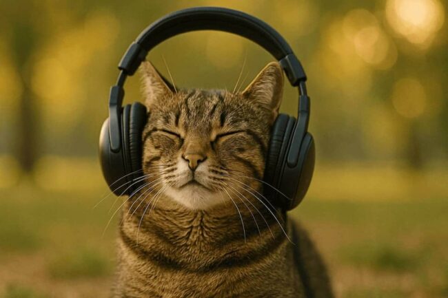 gatto che ascolta musica