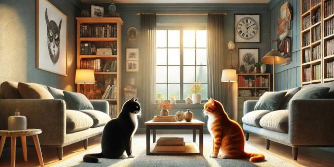 Come-comunicano-i-gatti-tra-loro-1792×896 due gatti seduti di fronte che si guardano