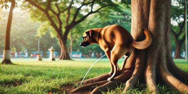 cane che fa pipi al parco