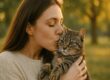 ragazza che bacia il proprio gatto
