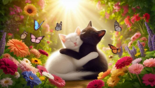 come comunicano i gatti fra di loro due gatti che si abbracciano felici