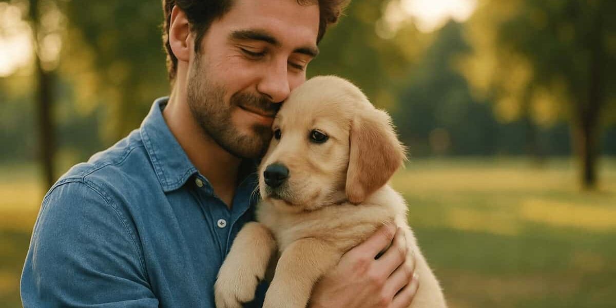 La socializzazione del cane proprietario che tiene in braccio un cucciolo