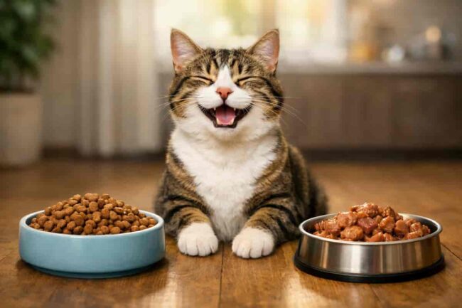 gatto con alimentazione mista