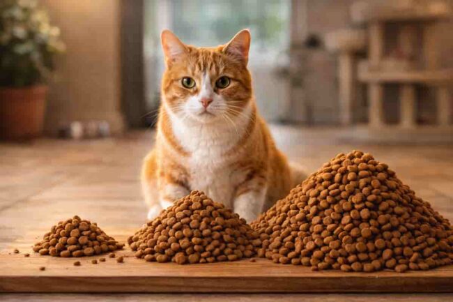 gatto davanti a delle crocchette