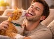 gatto che lecca viso proprietario