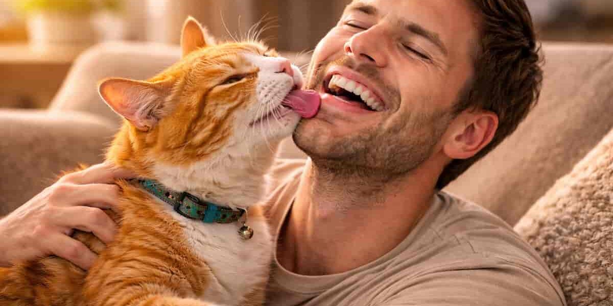 gatto lecca proprietario gatto che lecca viso proprietario